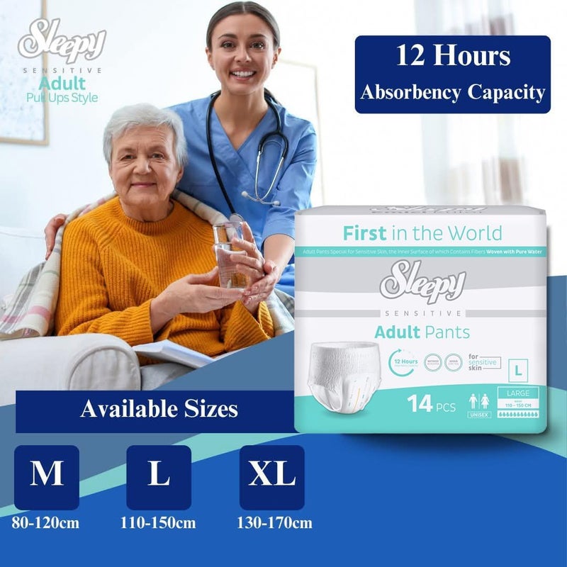 Sleepy Sensitive Adult Pants - Large (110–150 CM) - 28 PCS - Unisex Pull-Up Diapers for Sensitive Skin - Image 4